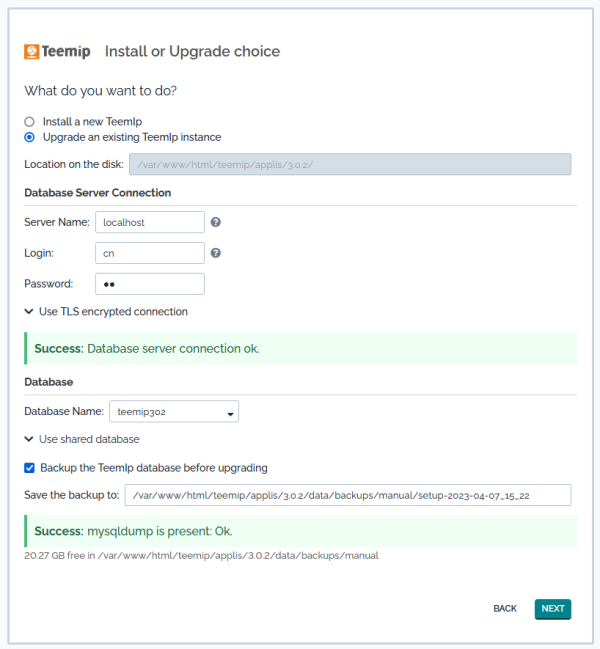 Step 4: Database info